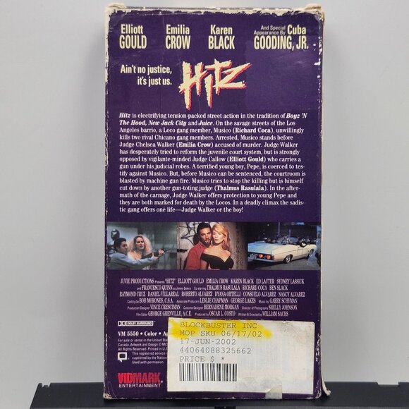 Hitz VHS 1992 Vidmark Entertainment Cuba Gooding Jr Elliot Gould Crime Drama - Picture 3 of 7